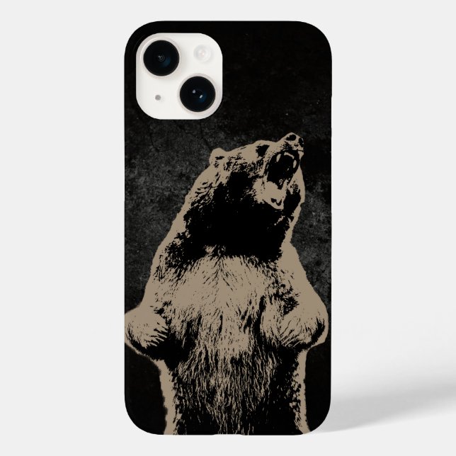 Coques Case-Mate iPhone Grizzly Oear Roaring Black Grunge (Verso)