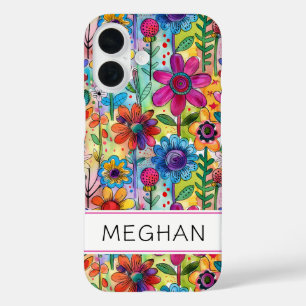 Coque Pour iPhone 16 Groovy Retro Flower Power Personnalisé