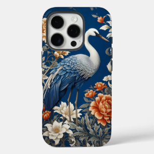 Coque iPhone 16 Pro Grue Bleue Élégante William Morris Inspiré