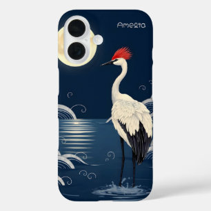 Coque Pour iPhone 16 Grue japonaise élégante Lune
