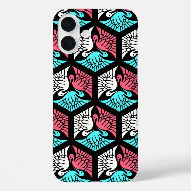 Coques Case-Mate iPhone Grues japonaises, corail, turquoise et noir (Verso)