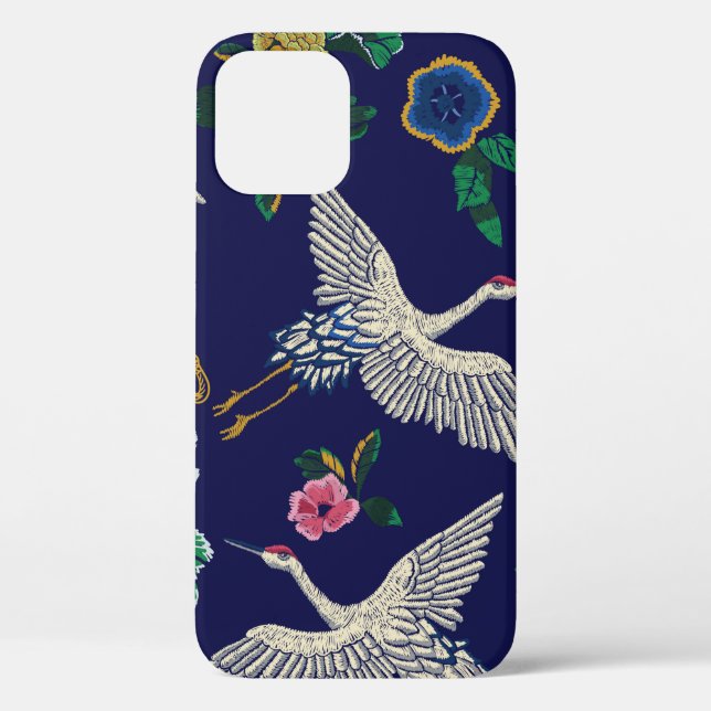 Coques Case-Mate iPhone Grues japonaises, vagues et fleurs. Broderie (Verso)
