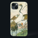 Etui iPhone 13 Grues orientales au bord de l'eau<br><div class="desc">Ce tableau de Vision Studio serait parfait pour une collection d'oiseaux. Cette empreinte contemporaine de grues blanches aux ailes noires et marron est parfaite pour un fan d'art oriental et les détails ajouteront du caractère à tout produit Zazzle.</div>