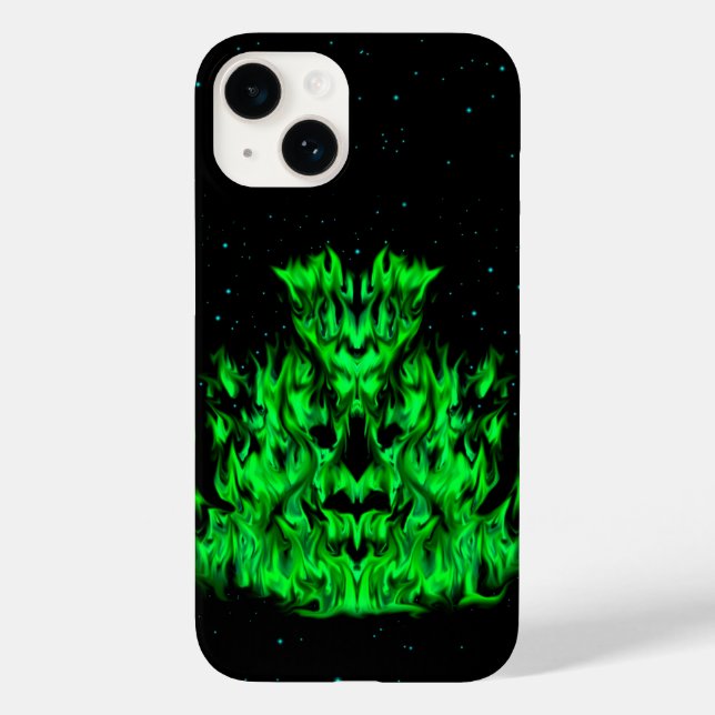 Coques Case-Mate iPhone Grüne Flammenmonster am Sternenhimmel (Verso)