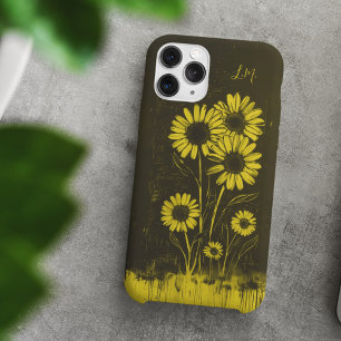 Coque Pour iPhone 16 Grunge Daisy Yellow Brown Monogramme Nom personnal