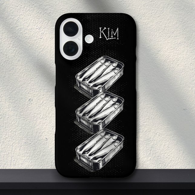 Coques Case-Mate iPhone Grunge d'art de la sardine noire Dessin Monogramme (Créateur téléchargé)