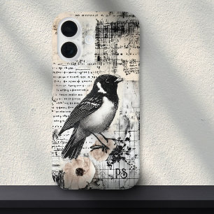 Coque Pour iPhone 16 Grunge Newspaper Bird Collage Scrapbook Monogramme
