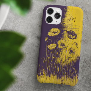 Coque Pour iPhone 16 Grunge Poppy Yellow Purple Monogramme Nom personna