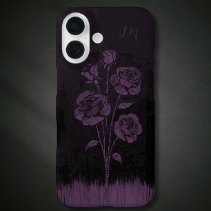 Coque Pour iPhone 16 Grunge Rose Black Purple Monogramme Nom personnali