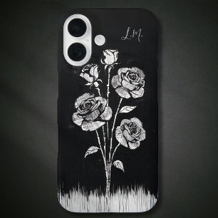 Coque Pour iPhone 16 Grunge Rose Noir Blanc Monogramme Nom personnalisé