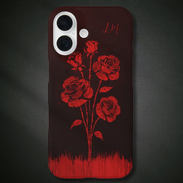 Coques Case-Mate iPhone Grunge Rose Noir Rouge Monogramme Nom personnalisé (Créateur téléchargé)