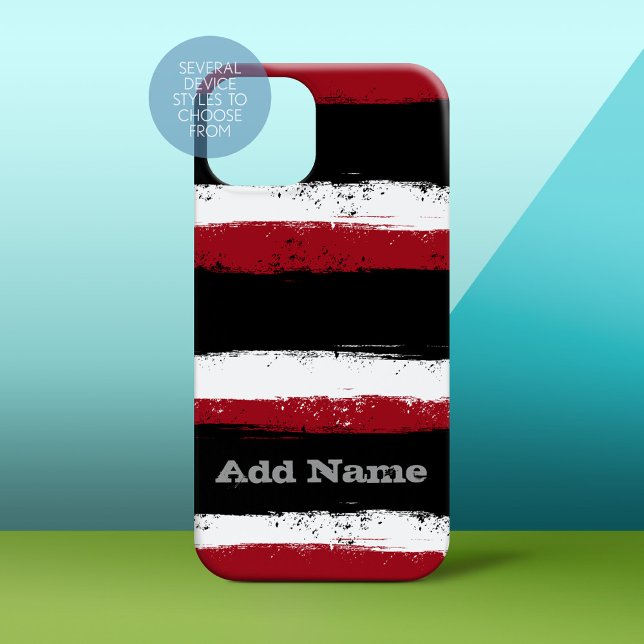 Coques Case-Mate iPhone Grunge Stripes et Nom - noir rouge blanc (Personalized Phone Case)