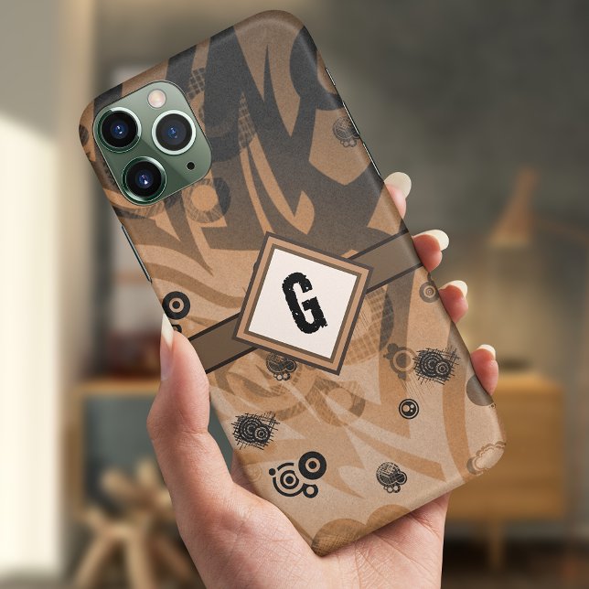 Coques Case-Mate iPhone Grunge Tribal, Nuances de Monogramme Brown et gris (Créateur téléchargé)