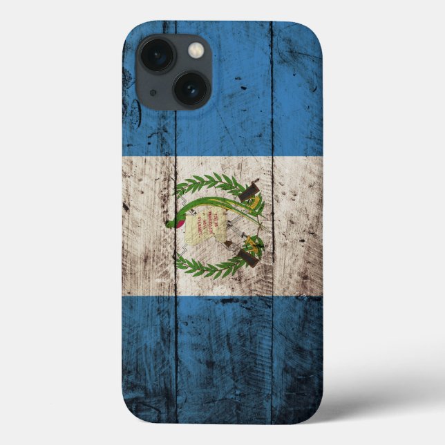 Coques Case-Mate iPhone Guatemala Drapeau sur le vieux grain de bois (Verso)