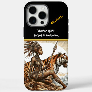 Coque iPhone 16 Pro Max Guerrier assis à côté d'un tigre rugissant dans la