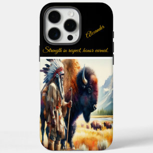 Coque iPhone 16 Pro Max Guerrier avec bison.