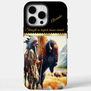 Coque iPhone 16 Pro Max Guerrier avec bison.