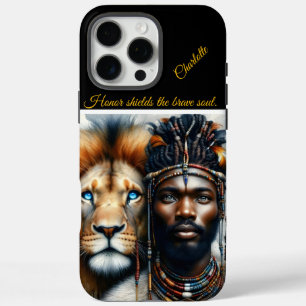 Coque iPhone 16 Pro Max Guerrier et lion s'unissent dans la force.