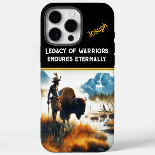 Coque iPhone 16 Pro Max Guerrier par rivière avec bison