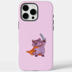 Coque iPhone 16 Pro Max Guerrier Raton Laveur Fantastique Mignon avec Épée