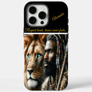 Coque iPhone 16 Pro Max Guerrier royal avec compagnon de lion.