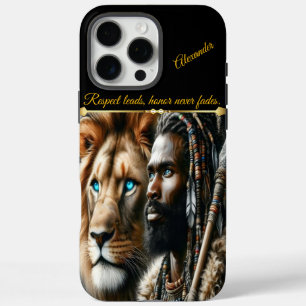 Coque iPhone 16 Pro Max Guerrier royal avec compagnon de lion.