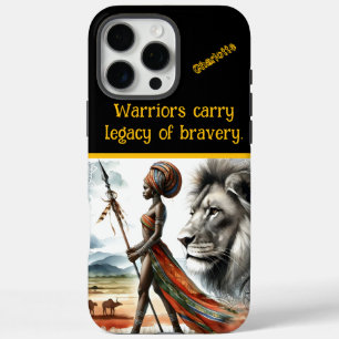 Coque iPhone 16 Pro Max Guerrier se dresse fièrement sur fond africain