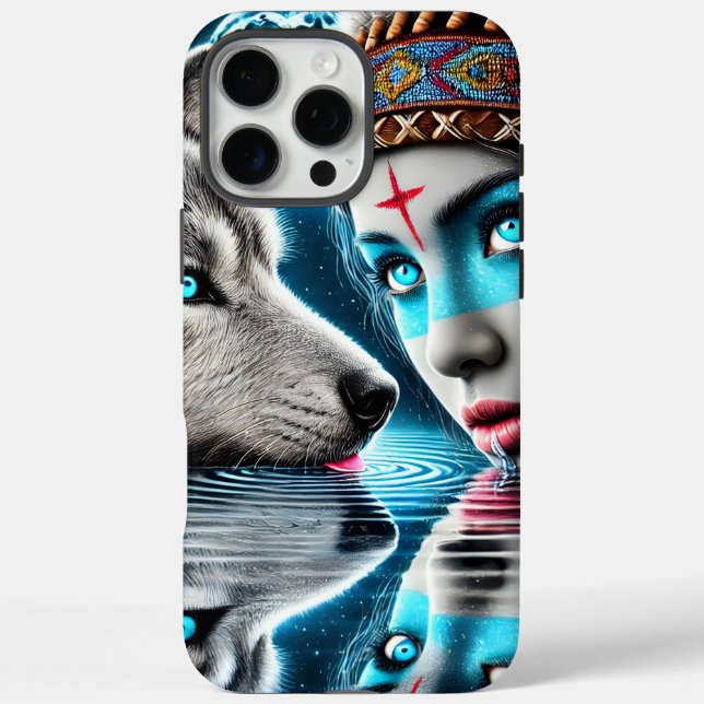 Coques Case-Mate iPhone Guerrière indienne native et réflexions de loup (Verso)