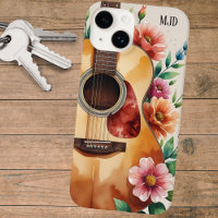 Guitare acoustique florale aquarelle