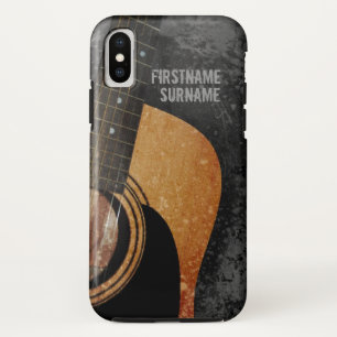 Etui iPhone Case-Mate Guitare Acoustique Grunge Gris Nom Personnalisé
