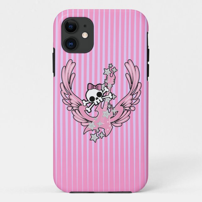 Coques Case-Mate iPhone Guitare ailée avec un mignon crâne (Dos)
