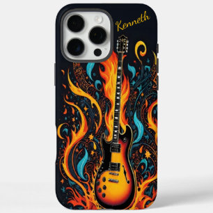 Coque iPhone 16 Pro Max Guitare colorée avec flammes tourbantes