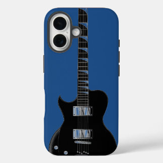 Coques iPhone 16 Guitare électrique Bleu Black Pop Art
