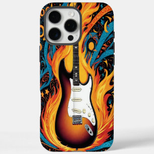 Coque iPhone 16 Pro Max Guitare électrique en flammes vives