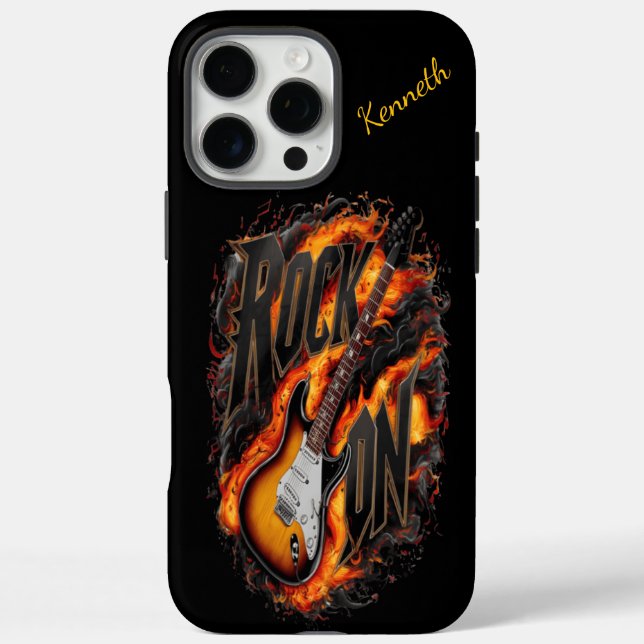 Coques Case-Mate iPhone Guitare électrique flamboyante avec texte gras (Verso)