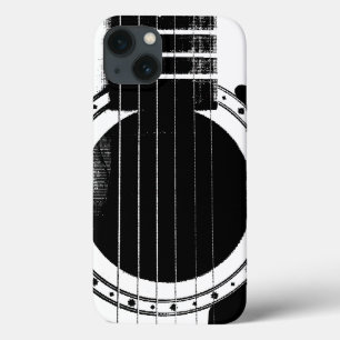 iPhone 13 Coque Guitare noire et blanche vintage