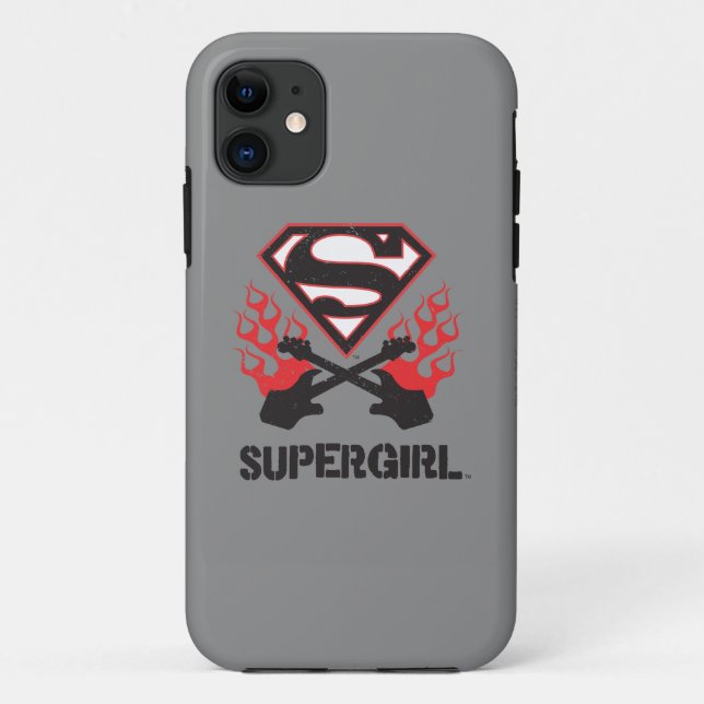 Coques Case-Mate iPhone Guitares flamboyantes de noir de logo de Supergirl (Dos)