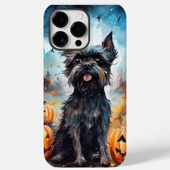 Coques Case-Mate iPhone Halloween Affenpinscher avec la peur Citrouille (Verso)
