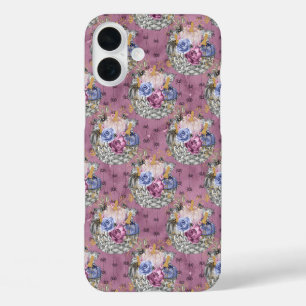 COQUE POUR iPhone 16 PLUS HALLOWEEN BLEU PINK GRAY CITROUILLES & FLEURS