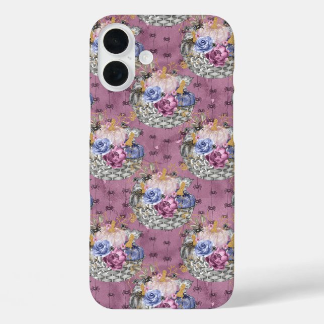 COQUES Case-Mate iPhone HALLOWEEN BLEU PINK GRAY CITROUILLES & FLEURS (Verso)