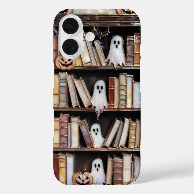 Coques Case-Mate iPhone Halloween Bookshelf Phone Case Ghost Pumpkin (Verso)