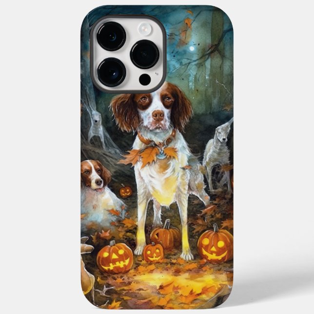 Coques Case-Mate iPhone Halloween Brittany Spaniel avec citrouilles effray (Verso)