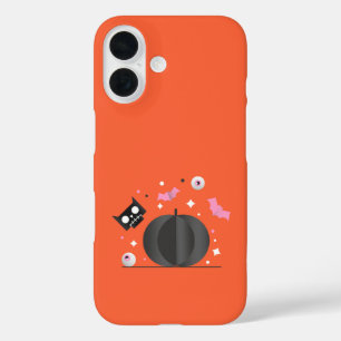 Coque Pour iPhone 16 Halloween Citrouille noir et chat mignon