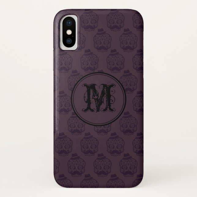 Coques Case-Mate iPhone Halloween crâne Bourgogne Monogramme personnalisé (Dos)