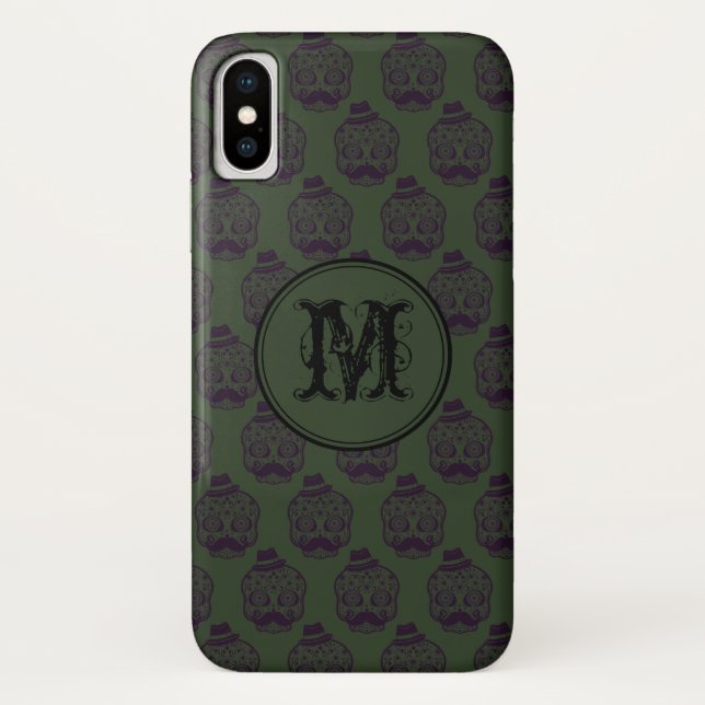 Coques Case-Mate iPhone Halloween crâne kaki Monogramme personnalisé (Dos)