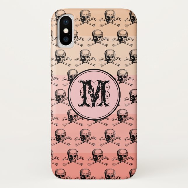 Coques Case-Mate iPhone Halloween crâne rose rose Halloween Monogramme per (Dos)