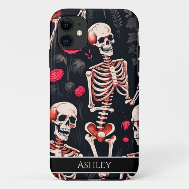 Coques Case-Mate iPhone Halloween Crâne Roses rouges Personnalisé (Dos)