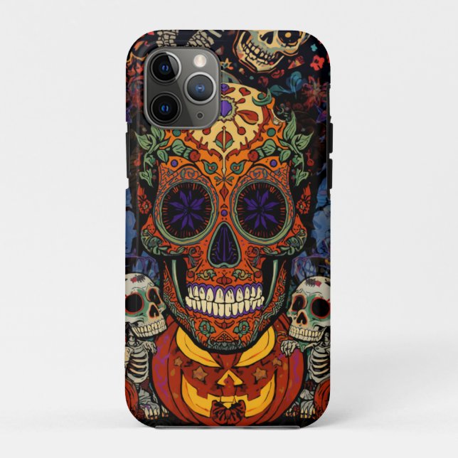 Coques Case-Mate iPhone Halloween, Fiesta de citrouilles crâne de sucre, C (Dos)