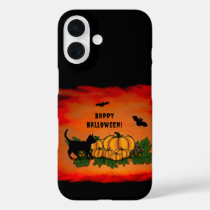 Coque Pour iPhone 16 Halloween heureux, Chat noir, Chat et Citrouille