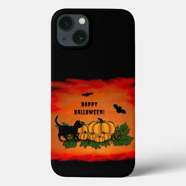 Coques Case-Mate iPhone Halloween heureux, Chat noir, Chat et Citrouille (Verso)